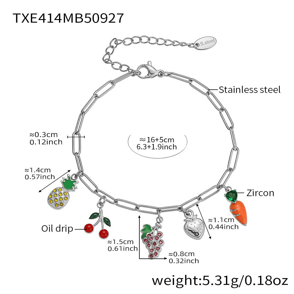 B廠【TXP414】水果系列鑲嵌鋯石多吊墜歐美風項鍊手鍊腳鍊套裝不銹鋼材質
 25.10-1