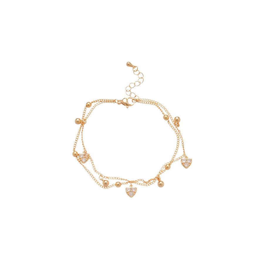 A廠【HB4791】18k真金電鍍鋯石雙層愛心吊墜手鍊時尚百搭手環輕奢高級感手飾女
 25.10-4