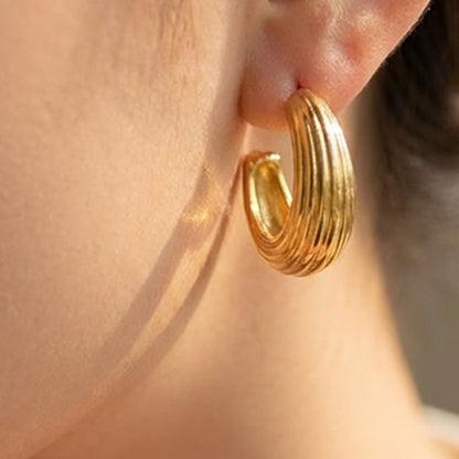 B廠【F029】歐美小眾設計感條紋C型耳環不鏽鋼鍍金小耳圈個性時尚百搭耳飾女
 26.02-1