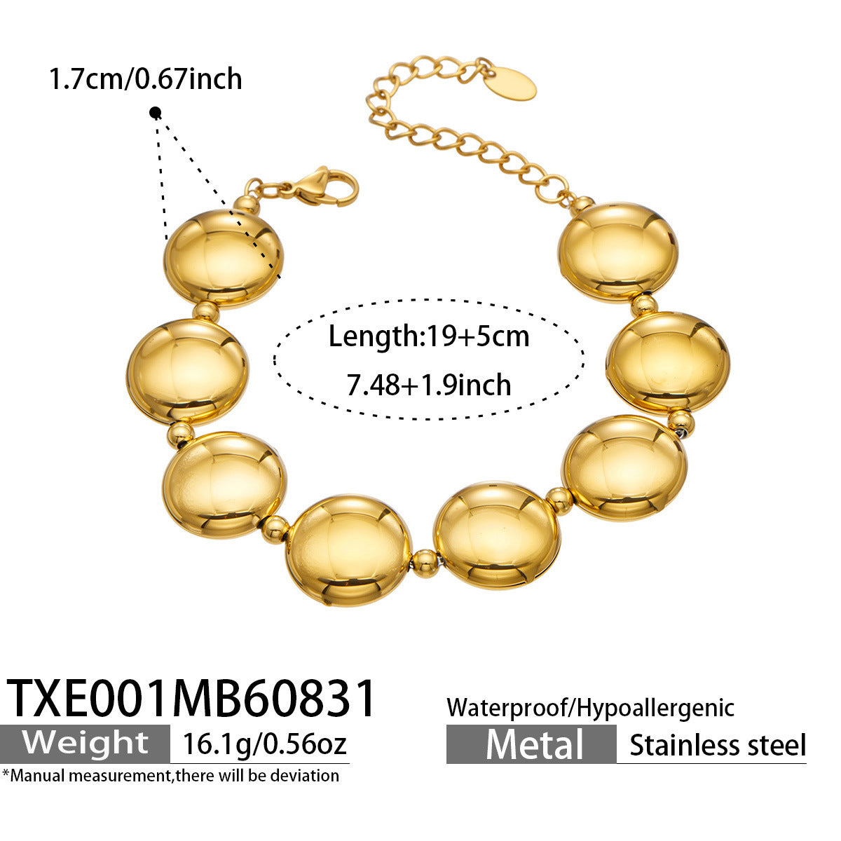 B廠【TXP001】歐美時尚小眾扁圓不鏽鋼鍍金項圈高級感輕奢簡約手鍊項鍊飾品套裝
 26.09-1