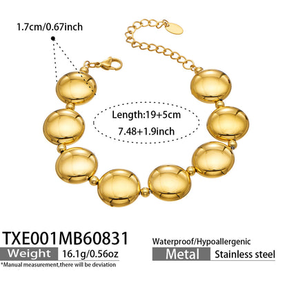 B廠【TXP001】歐美時尚小眾扁圓不鏽鋼鍍金項圈高級感輕奢簡約手鍊項鍊飾品套裝
 26.09-1