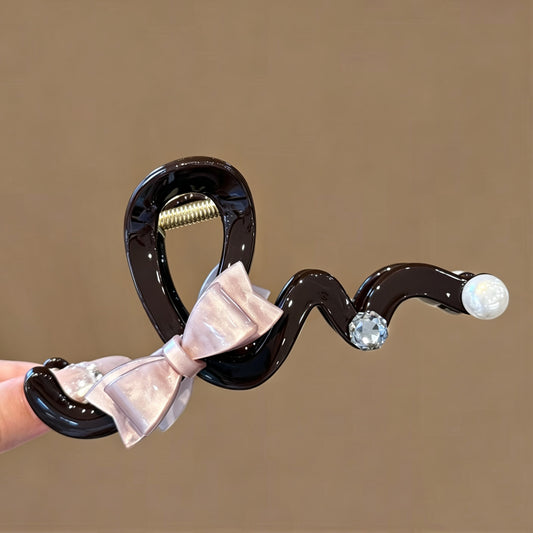 C廠【X885】韓系粉紅蝴蝶結珍珠抓夾女2026新款後腦勺髮量多大號鯊魚夾子髮飾
 26.09-3