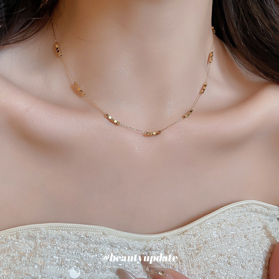 A廠【HN10415】歐美跨境不鏽鋼串珠方塊可調式項鍊百搭鎖骨鏈小眾設計感鈦鋼項鍊
 25.10-5