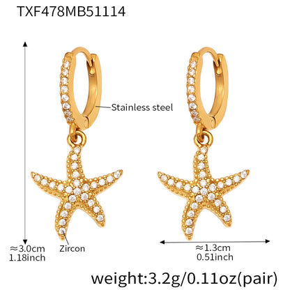 B廠【TXP478】跨境新款不鏽鋼鋯石海星吊墜耳環項鍊手鍊套組簡約鑲鑽配件
 25.11-3