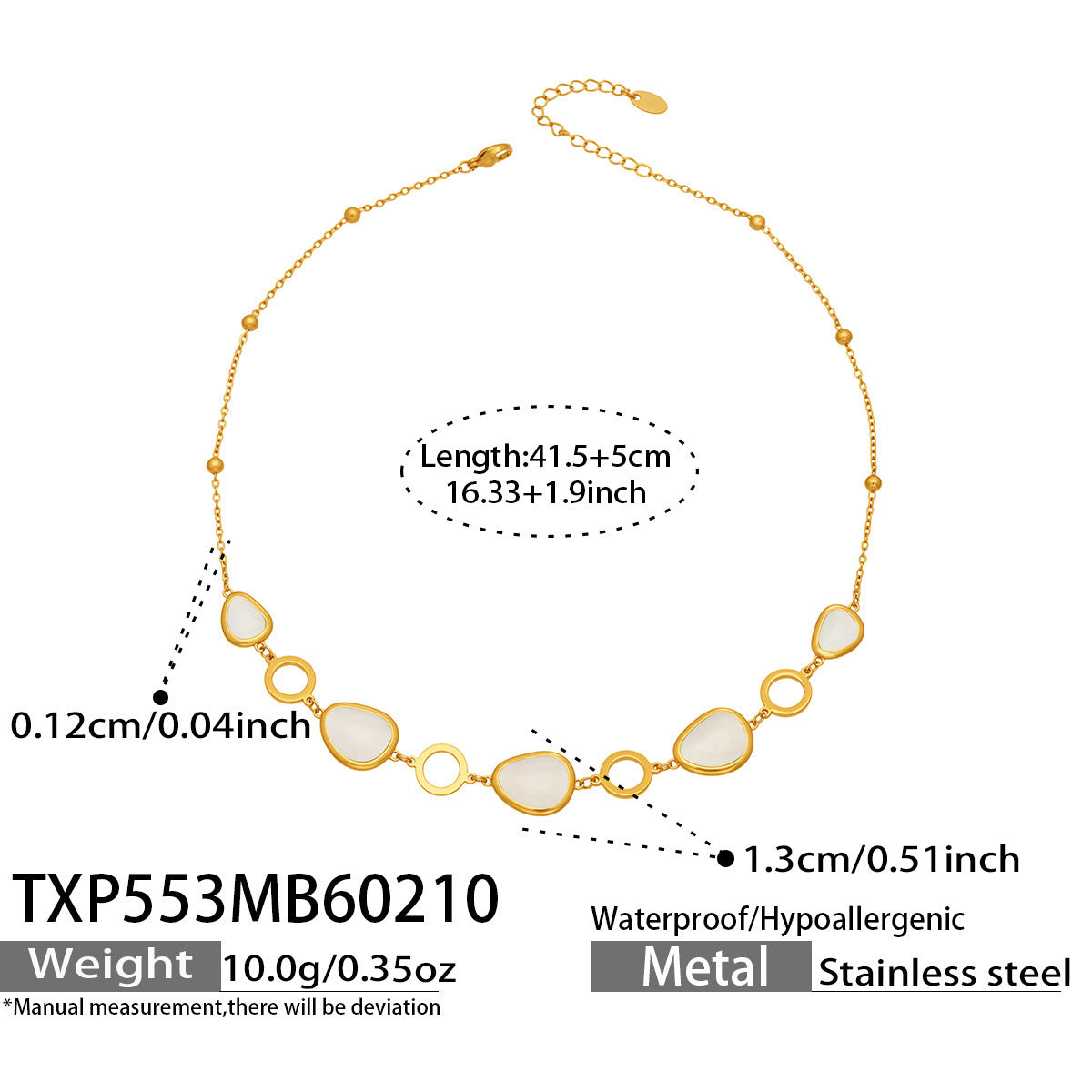 B廠【TXP553】歐美輕奢橢圓貓眼石項鍊手鍊耳環不鏽鋼鍍18k金首飾套裝
 26.10-4