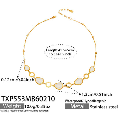 B廠【TXP553】歐美輕奢橢圓貓眼石項鍊手鍊耳環不鏽鋼鍍18k金首飾套裝
 26.10-4