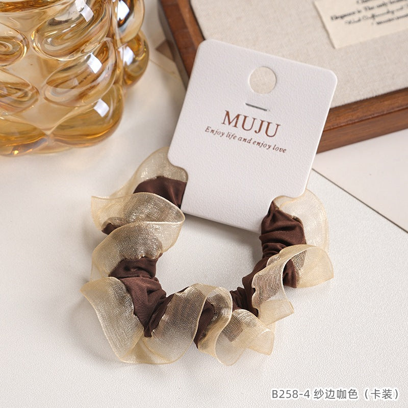 D廠【B258】【卡裝】氣質花邊小腸髮圈時尚褶皺髮繩條碼髮飾少女高馬尾皮筋 25.05-3「D廠-單筆結帳需滿，NT$600出貨(不含運費)」