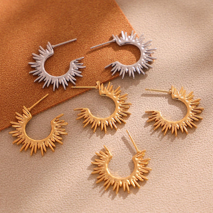 B廠【F102】ins小眾設計感太陽花精緻耳環女不鏽鋼18k鍍金簡約時尚耳環 25.05-3