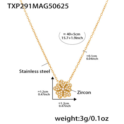 B廠【TXP291】超閃滿鑽愛心小花鎖骨項鍊手鍊組5A鋯石不銹鋼18k鍍真金 25.07-1