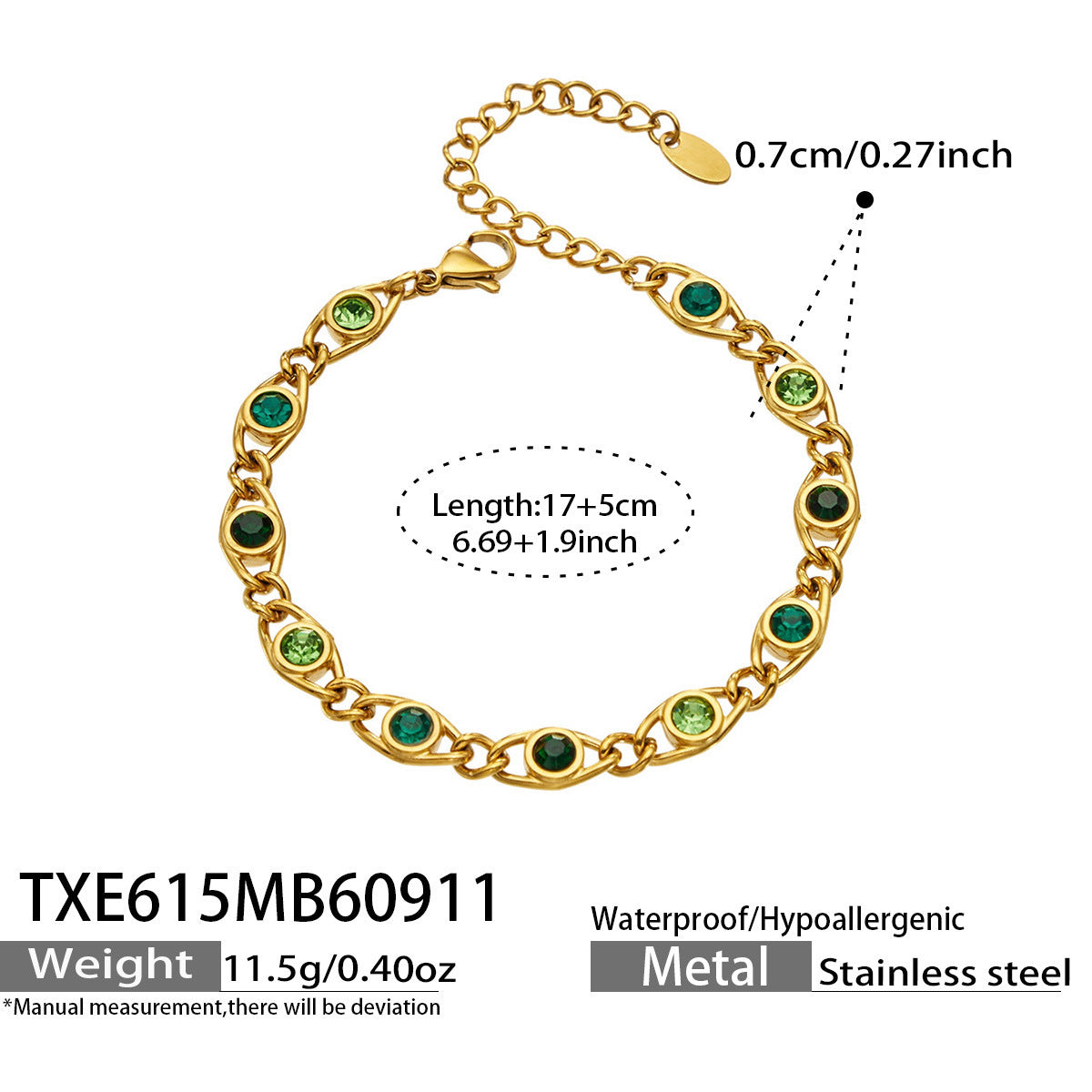 B廠【TXP615】歐美流行多巴胺高級感彩色鋯石不銹鋼手鍊項鍊不掉色時尚女鎖骨鏈
 26.09-3