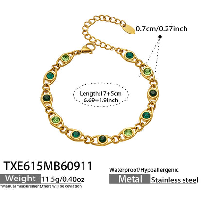 B廠【TXP615】歐美流行多巴胺高級感彩色鋯石不銹鋼手鍊項鍊不掉色時尚女鎖骨鏈
 26.09-3