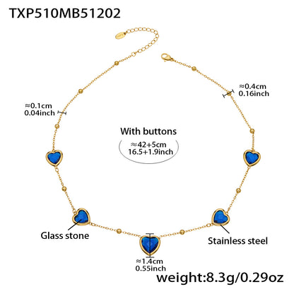 B廠【TXP510】不鏽鋼愛心切麵包邊玻璃石鋼珠項鍊手鍊耳環組鍍18k真金不掉色
 25.12-2