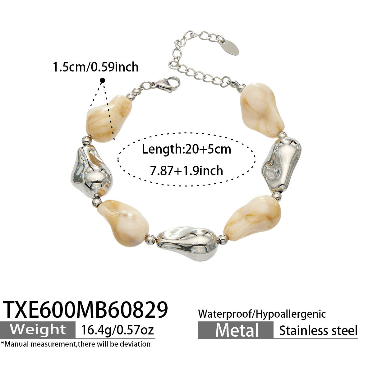 B廠【TXP600】跨境飾品不規則樹脂不銹鋼手鍊小眾撞色ins風輕奢女手鍊項鍊套裝
 26.09-1