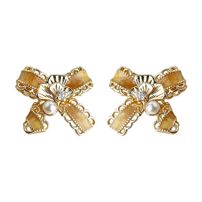 A廠【7192】原創蝴蝶結銀杏葉手工彩繪925銀針鍍14K漸變色耳飾耳環飾品女
 25.12-1