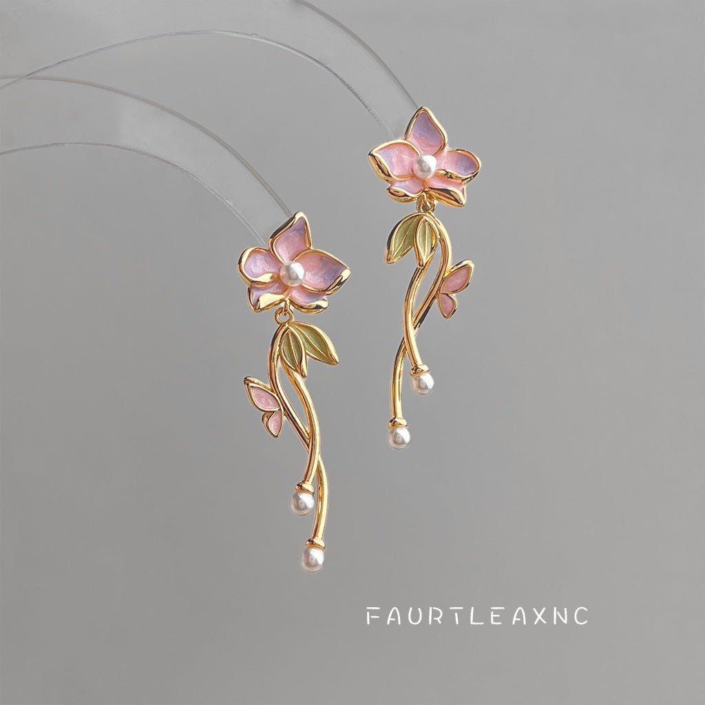 A廠【7364】原創設計琺瑯滴釉手工彩繪清新甜美s925銀針長款流蘇花朵耳飾耳環
 26.01-4