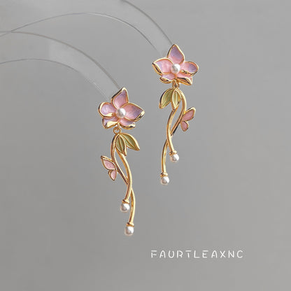 A廠【7364】原創設計琺瑯滴釉手工彩繪清新甜美s925銀針長款流蘇花朵耳飾耳環
 26.01-4