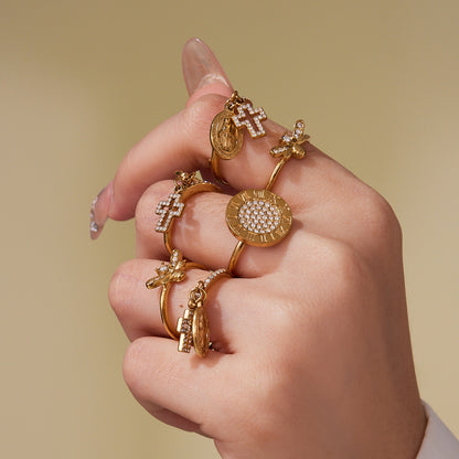 B廠【A569】跨國不鏽鋼鑲鋯石開口戒指組合鍍18k真金時尚簡約尾戒
 25.10-1