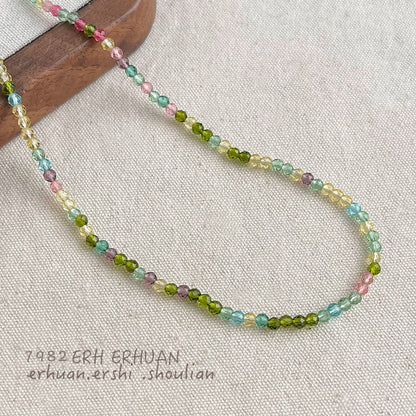 A廠【5626】玻璃水晶項鍊森繫甜美夏日新款彩色繫新款手工鎖骨鍊氣質飾品 25.03-4