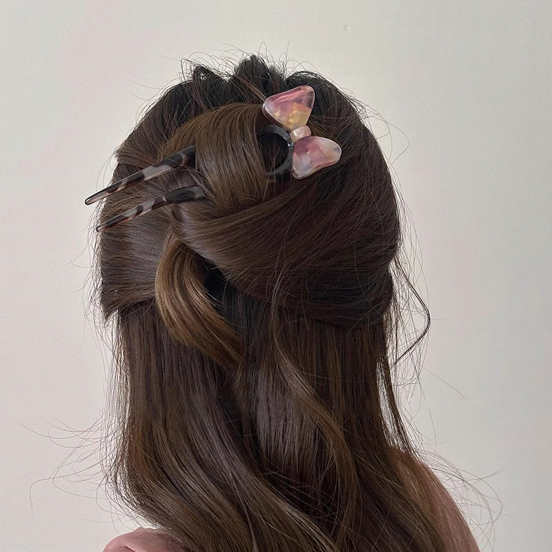 C廠【B80】夏季復古蝴蝶結醋酸U型髮簪女高級感髮釵2024新款簪子丸子頭飾
 25.12-4「C廠-單筆結帳需滿，NT$500出貨(不含運費)」