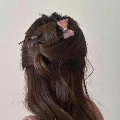 C廠【B80】夏季復古蝴蝶結醋酸U型髮簪女高級感髮釵2024新款簪子丸子頭飾
 25.12-4「C廠-單筆結帳需滿，NT$500出貨(不含運費)」