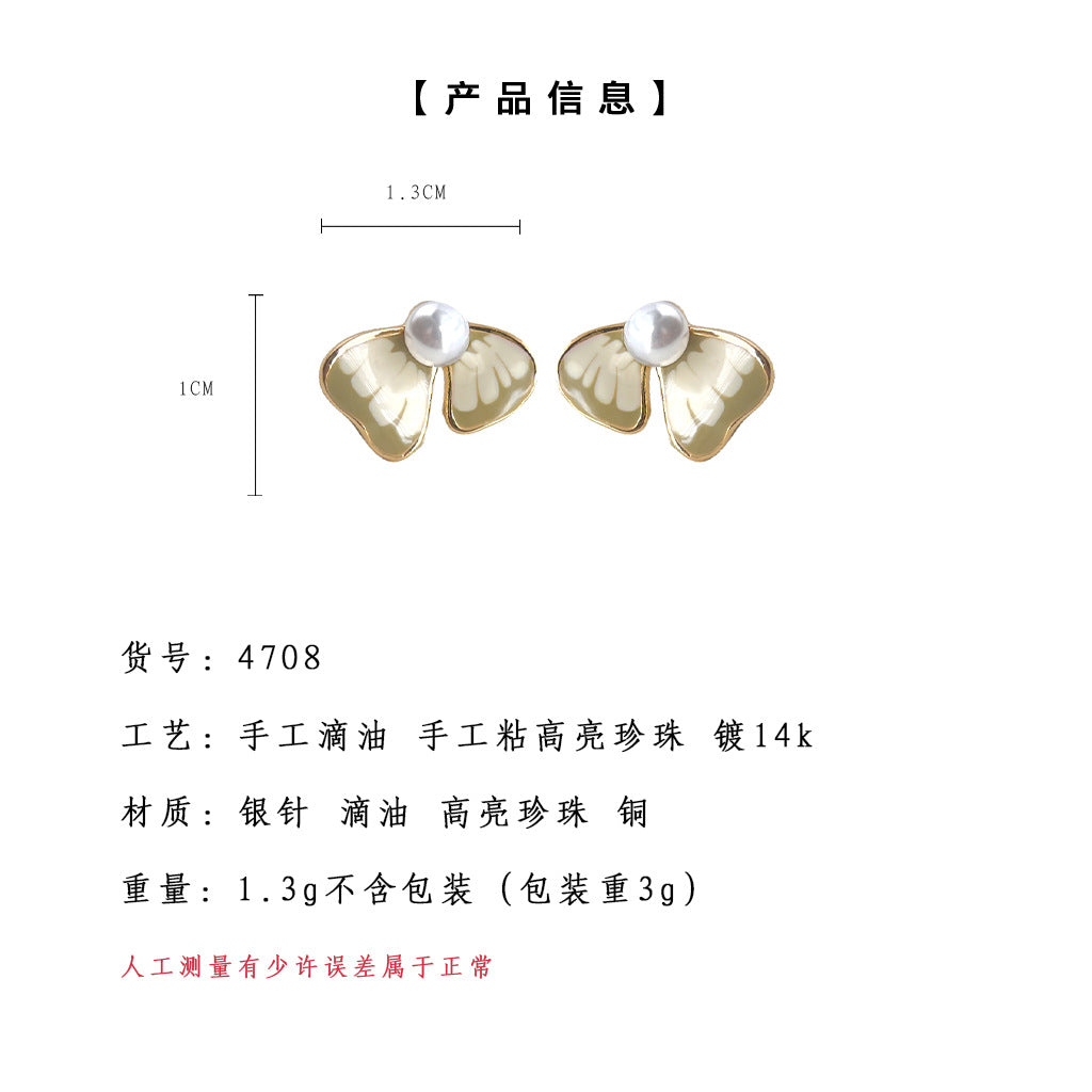 C廠【4708】森系小巧清新迷你版鍍14K琺瑯滴釉花瓣耳環 簡約通勤小眾耳飾 24.08-4