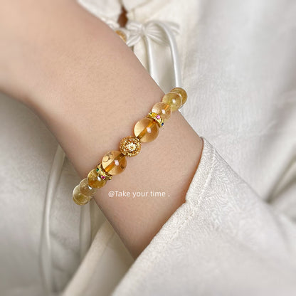 A廠【5416】高品金髮晶天然石新中式復古黃髮晶原創手鍊文藝氣質原創手工手飾 25.01-3