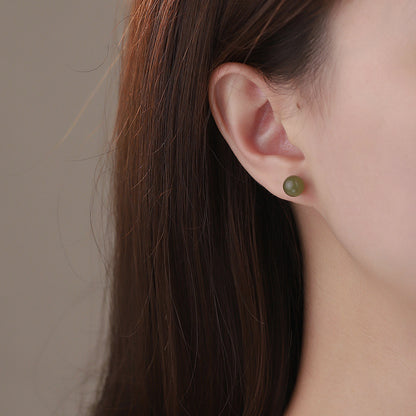 D廠【YC2059E】S999足銀和田玉耳環國風新中式幾何極簡風氣質小眾耳飾 25.01-2