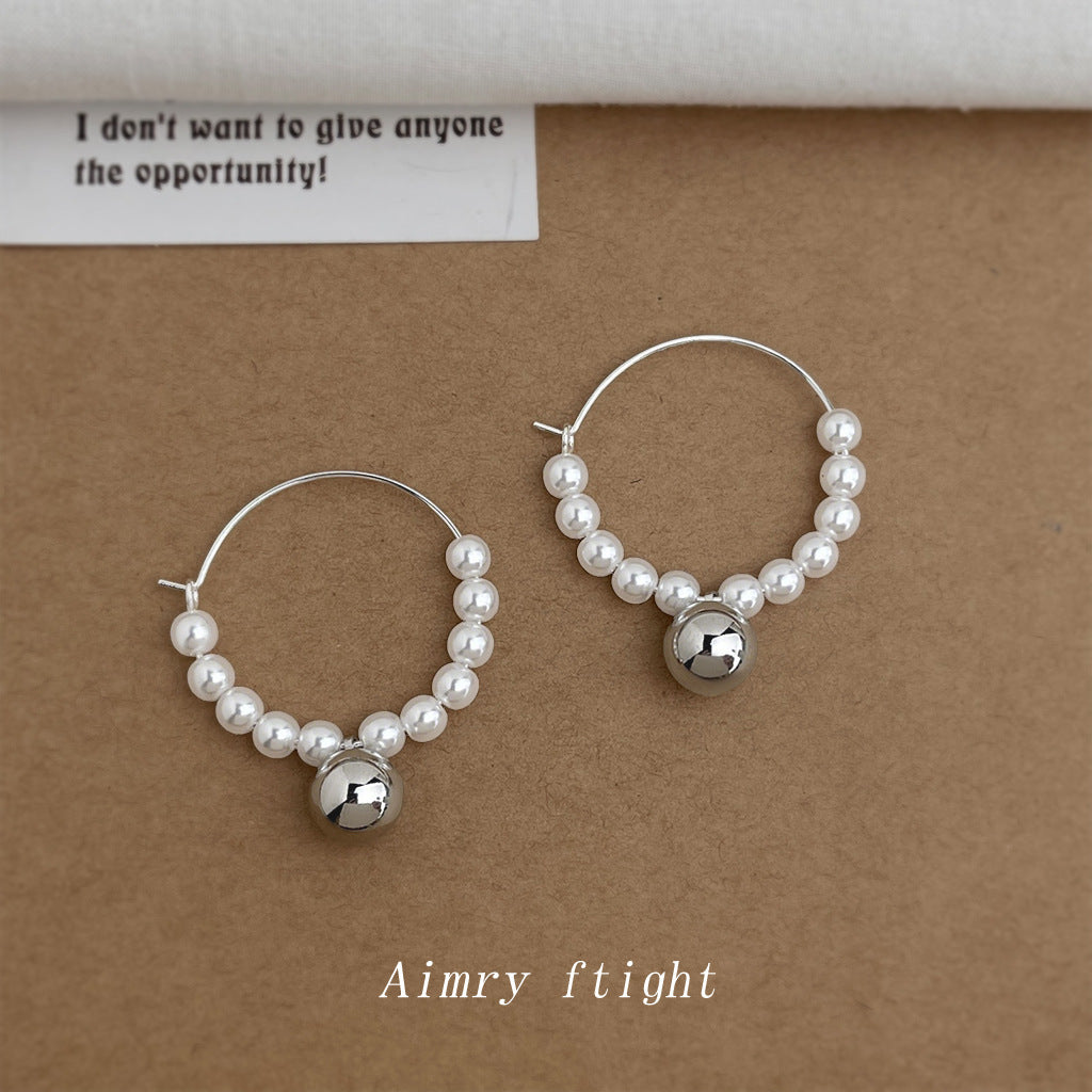 A廠【7755】極簡主義手工設計感圓形幾何圓耳環珍珠耳飾飾品
 26.06-3
