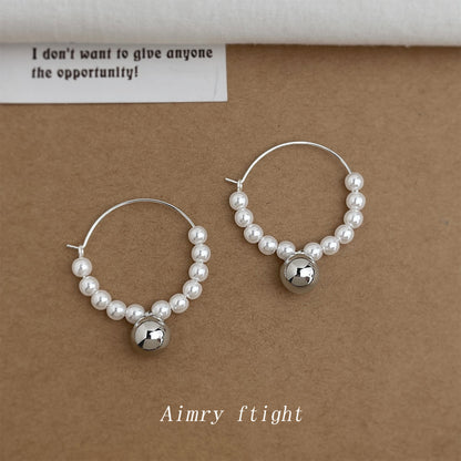 A廠【7755】極簡主義手工設計感圓形幾何圓耳環珍珠耳飾飾品
 26.06-3