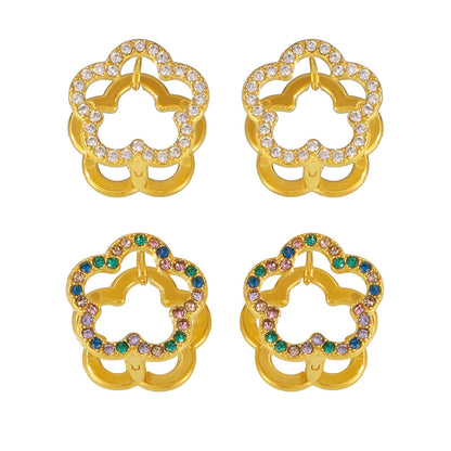 B廠【F454】耳飾秋冬高版花朵雙面配戴卡扣鋯石耳環飾品鍍18K真金保色 25.01-1