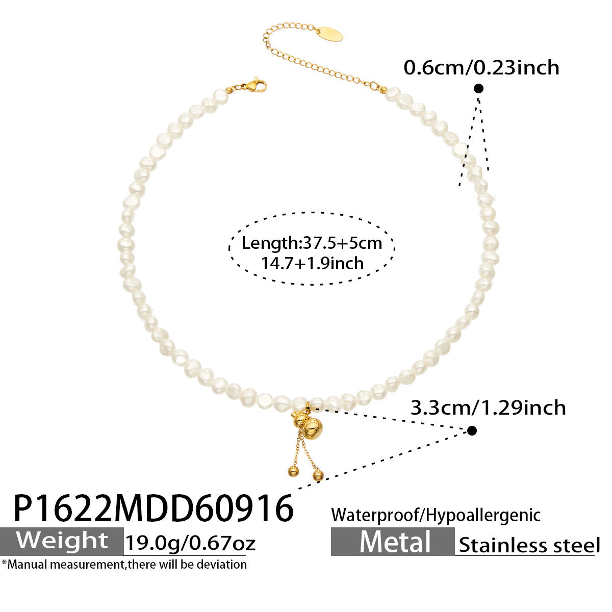 B廠【P1622】 Y字淡水珍珠葫蘆吊墜鎖骨鏈項鍊
 26.09-4