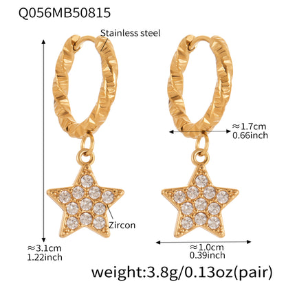 B廠【Q052】歐美飾品不鏽鋼五角星滿鑽鋯石耳環鍍18k真金氣質時尚耳飾 25.08-5
