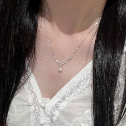 E廠【XDQ0870N】法式輕奢925純銀仿珍珠項鍊女精緻千金感鑲鋯石通勤鎖骨鍊ins
 26.05-3