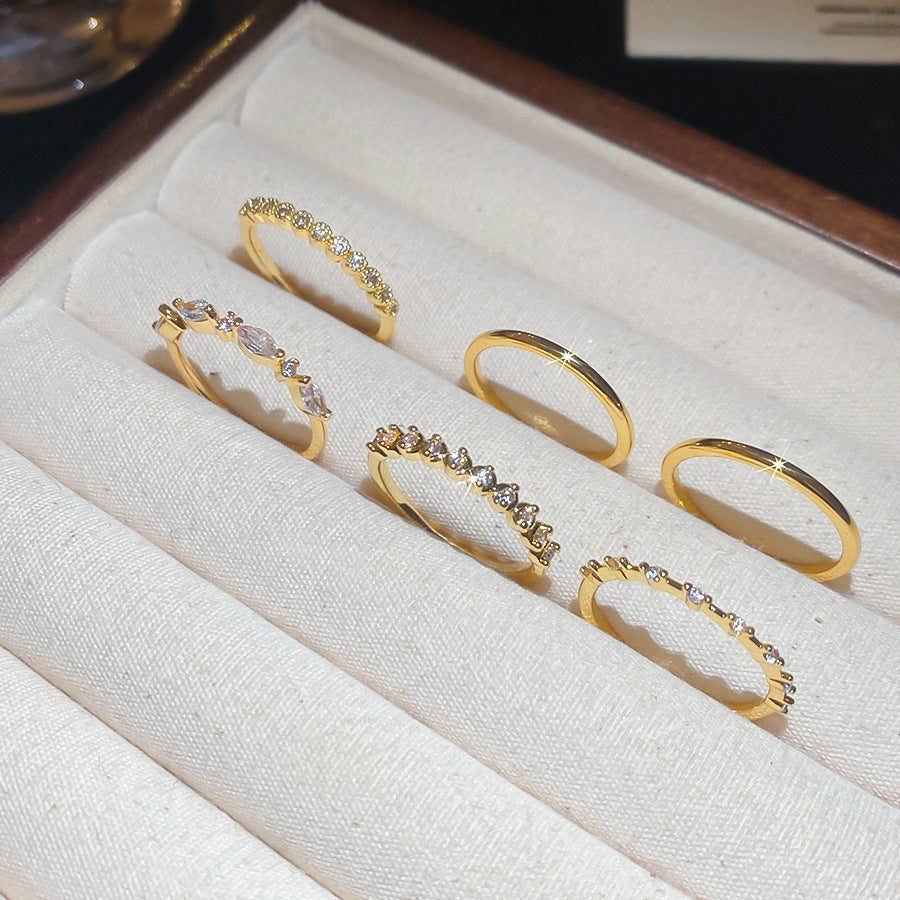 A廠【HR2759】鋯石幾何圓戒指六件歐美法式宮廷風百搭食指戒輕奢高級感指環
 25.10-4