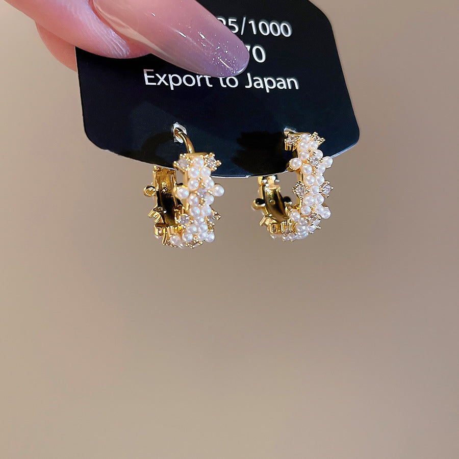 A廠【HE28829】14K真金電鍍鋯石珍珠幾何圓形耳扣優雅氣質耳環輕奢高級感耳飾女
 25.10-1