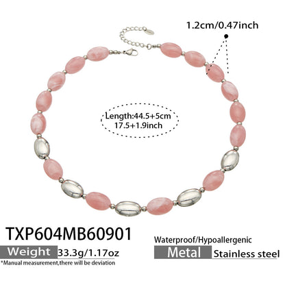 B廠【TXP604】歐美跨境多巴胺串珠不銹鋼鍍金項鍊時尚百搭甜美鎖骨鏈手鍊女套裝
 26.09-1