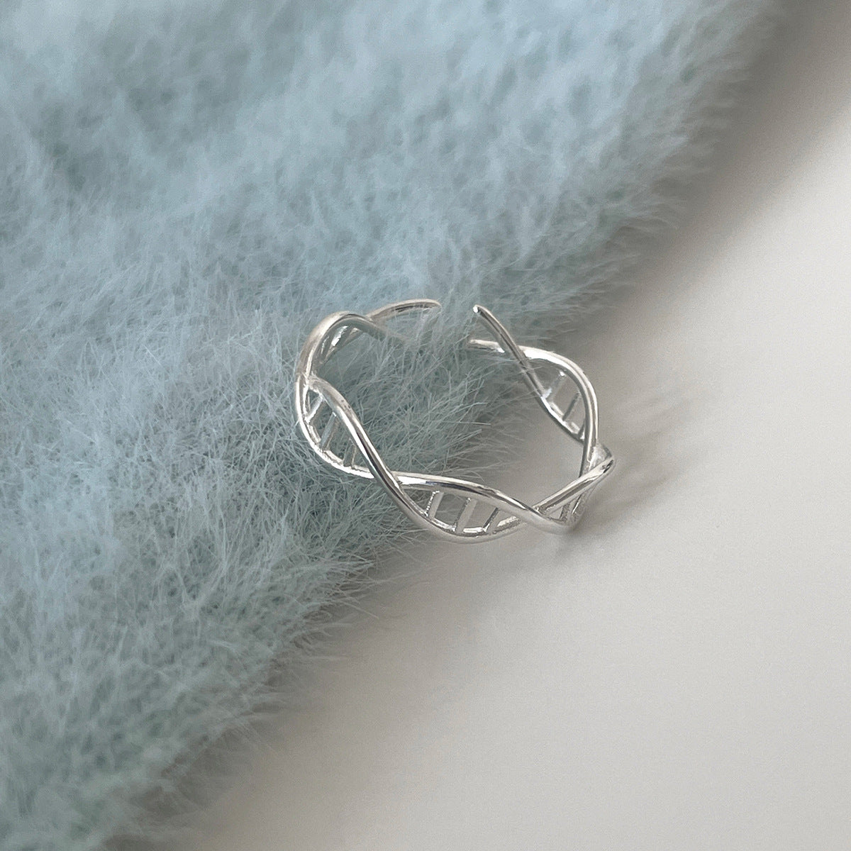 F廠【XDQ8609R】S925純銀DNA螺紋戒指小眾設計幾何交織食指戒女百搭開口指環
 25.11-2