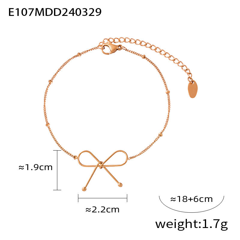 B廠【P549-E107】義大利雜誌簡約風格鎖骨鏈鈦鋼鍍18K真金手鍊首飾套裝蝴蝶結項鍊 24.04-2