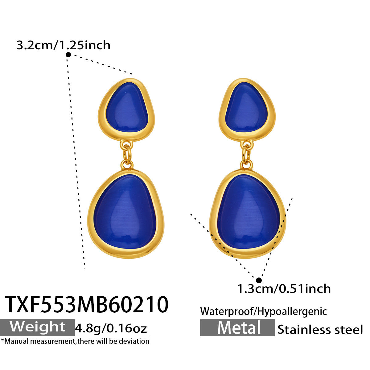 B廠【TXP553】歐美輕奢橢圓貓眼石項鍊手鍊耳環不鏽鋼鍍18k金首飾套裝
 26.10-4