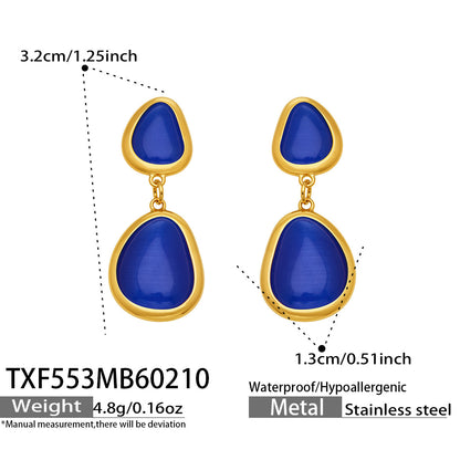 B廠【TXP553】歐美輕奢橢圓貓眼石項鍊手鍊耳環不鏽鋼鍍18k金首飾套裝
 26.10-4