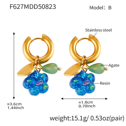 B廠【F627】時尚耳飾女士飾品手工製作趣味樹脂花朵耳環耳環不銹鋼耳圈
 25.09-1