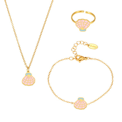 B廠【TXP318】粉紅色白雪公司裙子飾品不銹鋼鍍18k真金不掉色首飾套裝 25.07-3