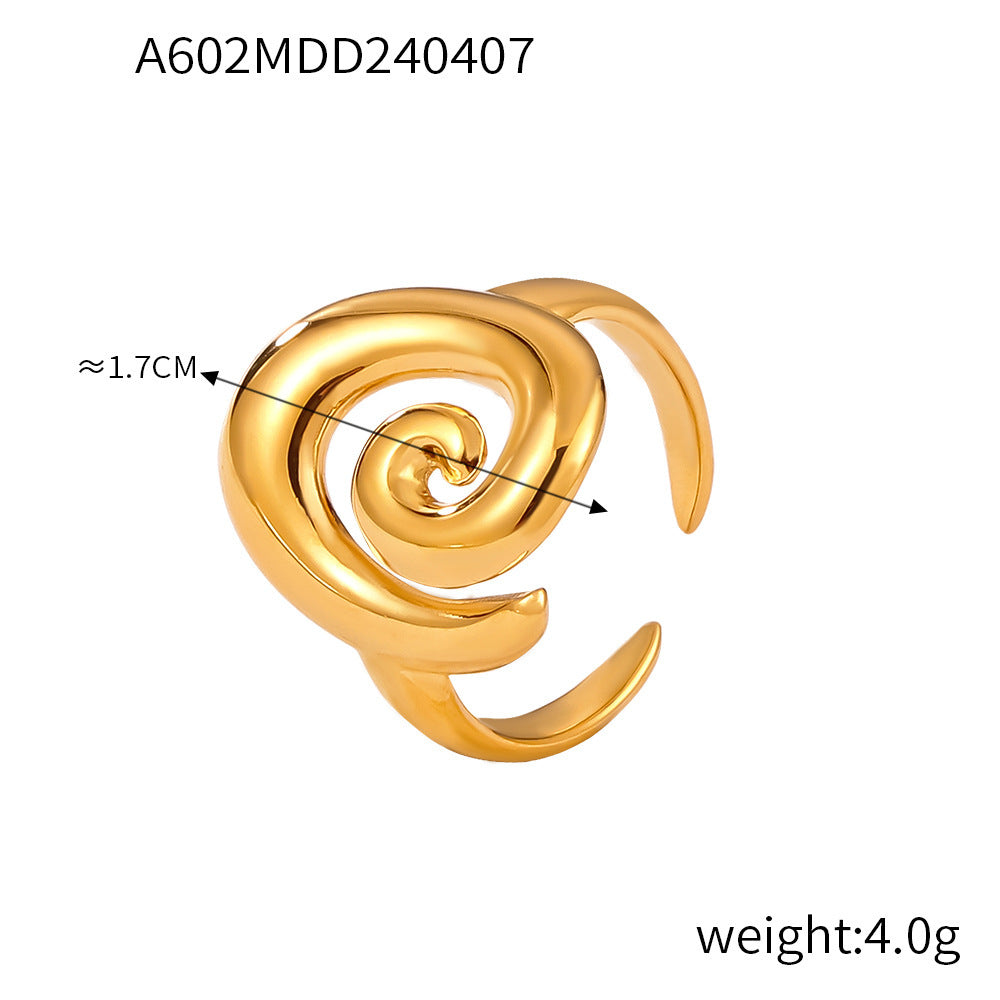 B廠【A602-F1287】日韓旋轉螺紋戒指鈦鋼鍍金鑲鑽設計感耳環簡約小眾不掉色套裝飾品 24.04-3