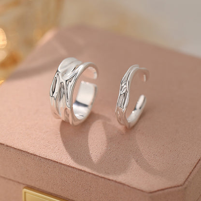 D廠【YC3772R】925純銀褶皺捲邊弧形戒指不規則開口戒冷淡風情侶對戒 25.02-2