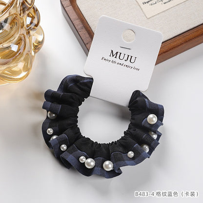 C廠【B483】卡片裝髮繩高級感釘珍珠髮圈時尚格紋蕾絲小腸圈頭繩髮飾綁馬尾皮筋
 25.10-5「C廠-單筆結帳需滿，NT$500出貨(不含運費)」