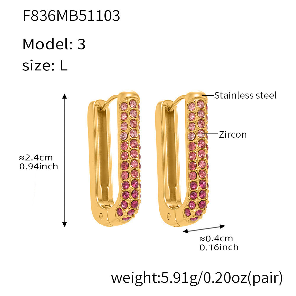 B廠【F836】跨國新款彩色5A鋯石長款U型耳扣耳圈不鏽鋼鍍18k真金不掉色
 25.11-2