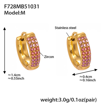 B廠【F728】高質感滿鋯三排鑽球面U型耳扣鍍18k真金輕奢百搭不鏽鋼耳環
 25.11-1