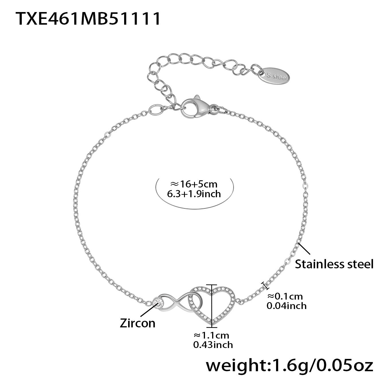 B廠【TXP461】跨境熱銷款愛心8字鋯石超精緻項鍊手鍊套組不鏽鋼鍍18k真金
 25.11-3