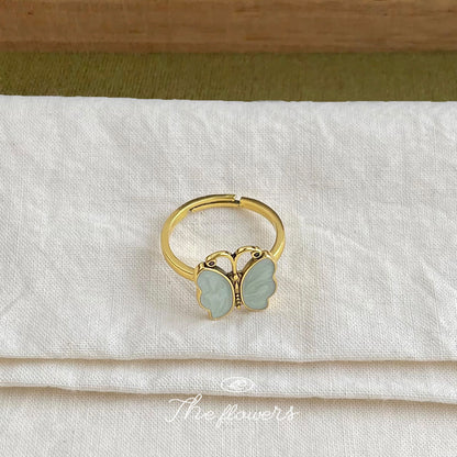 A廠【5986】文藝復古電鍍真金古金色做舊感抹黑蝴蝶戒指開口可調指環女手飾 25.05-1