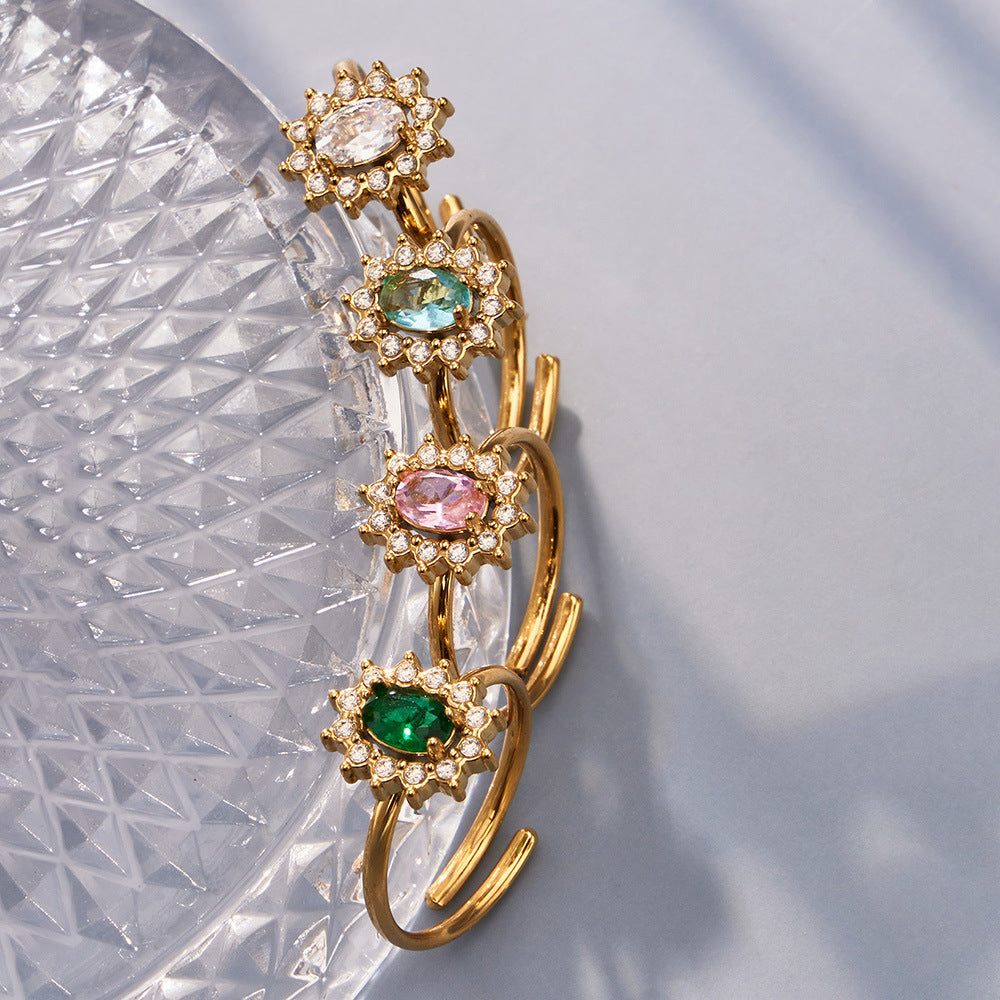 B廠【A703】跨境新款小眾設計小菊花開口戒指不鏽鋼鑲嵌鋯石花朵戒指組合
 26.04-3